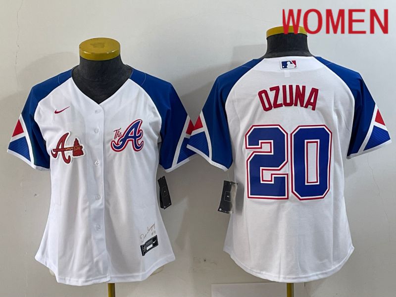 Women Atlanta Braves #20 Ozuna White City Edition 2024 Nike MLB Jersey style 2